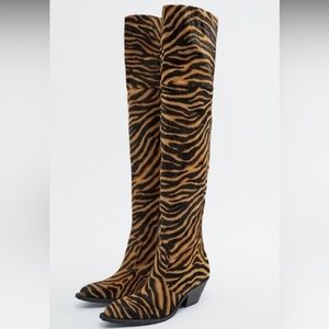 Zara Cow hide genuine leather Animal print over the knee boots